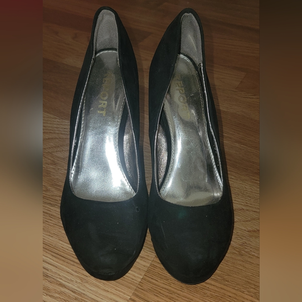 Black suade wedges